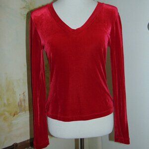 Vintage Y2k 90s BCBG Velvet Top XL Red V-Neck Whimsigoth Long Sleeve Blouse M/L
